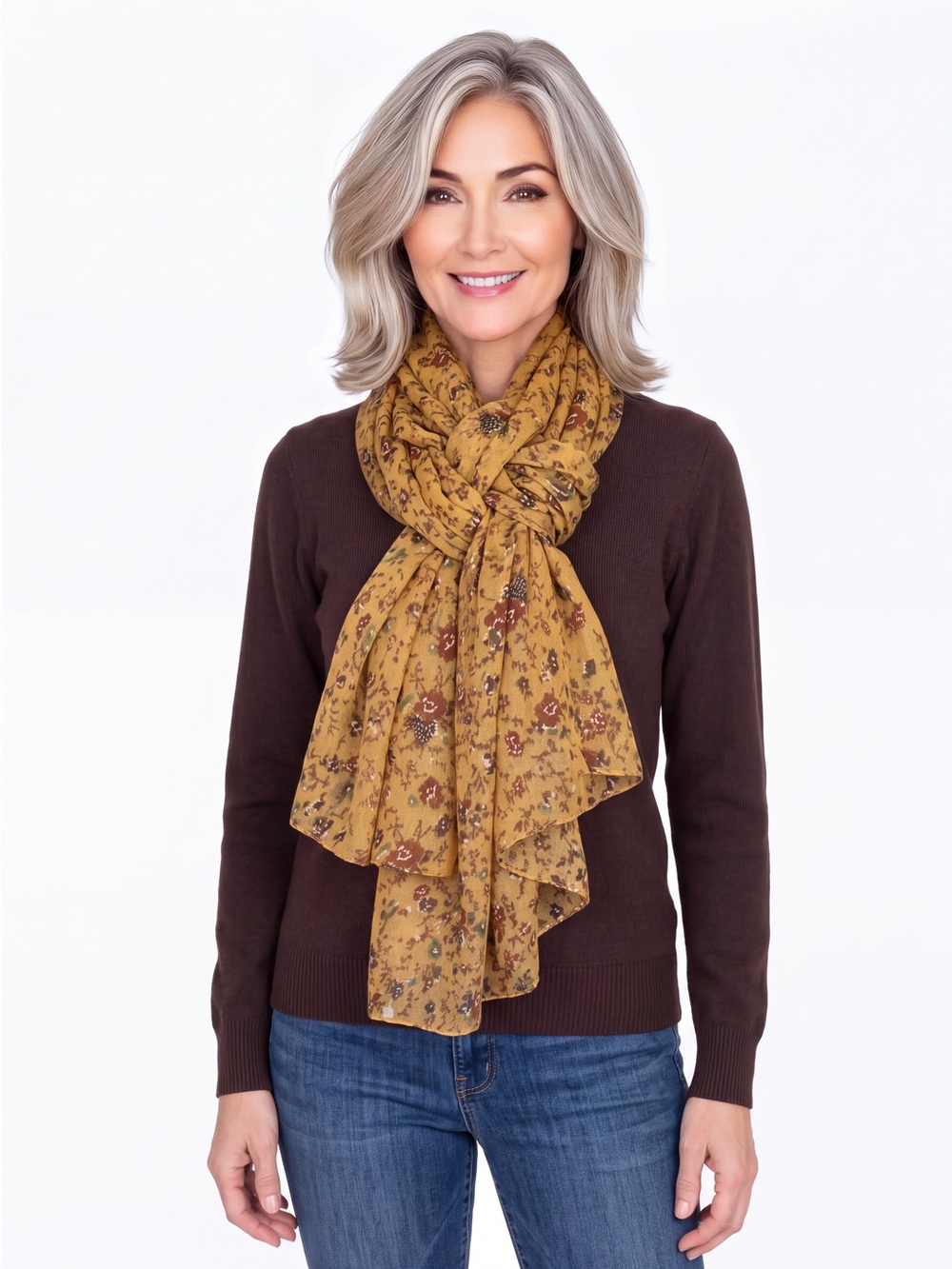 Large Lightweight Cotton Camel Color Floral Scarf Fall 62”X34” cottagecore boho